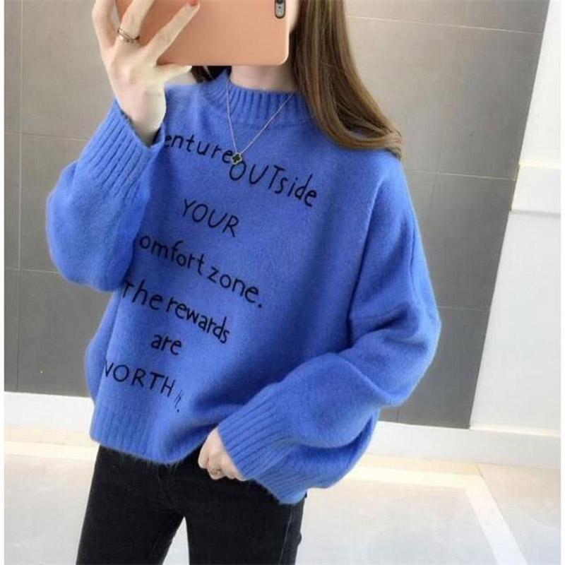 High Neck Sweater Female Autumn and Winter Solid Color Long-sleeved Large Size Warm Cashmere Sweater