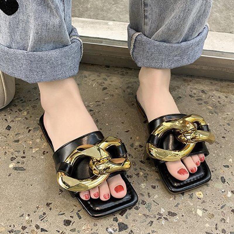 Fashion Chain Flat Sandals Slippers Women Summer Wear All-match Open-toed Sandals Women