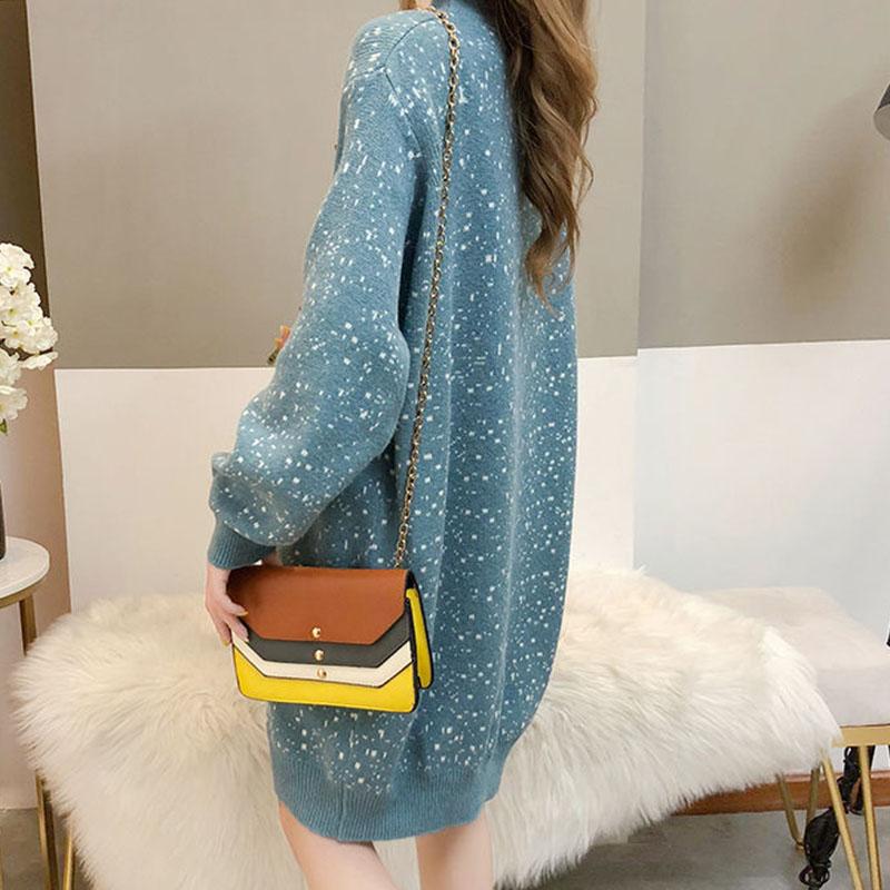 Autumn and Winter Casual Loose Dress Mid-length High-neck Thick Sweater Dress Large Size Knitted Female Base Dress