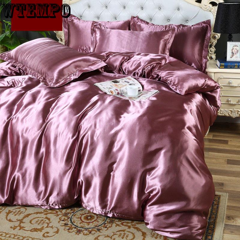 Four-piece Set of Wed Bed Set Pillowcase Couvre Lit Luxury Wrinkle Home Ptian Cotton Satin