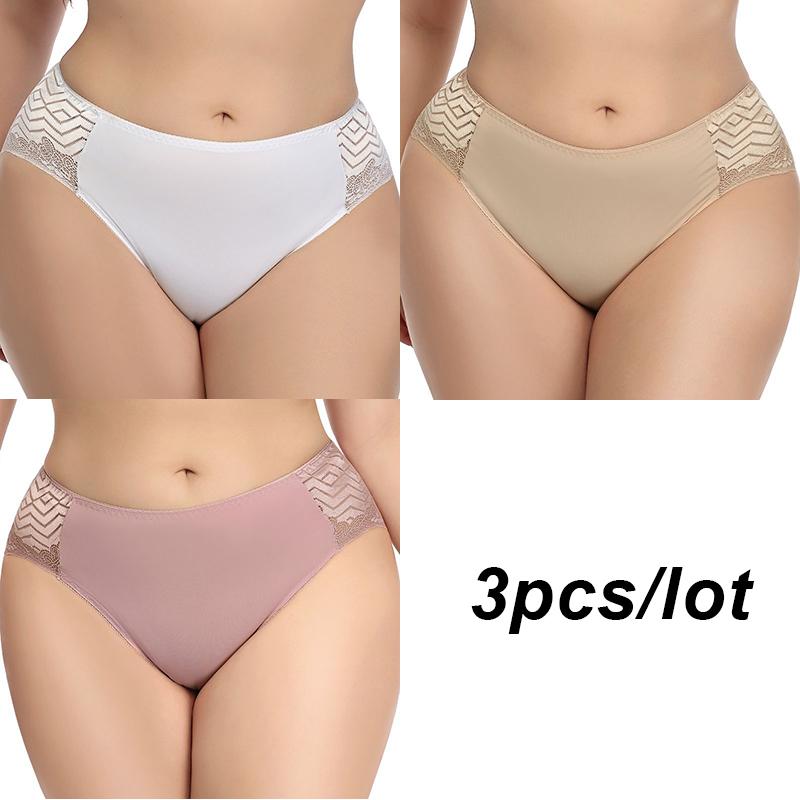 3PCS Sexy Lace Women's Briefs Large Size 2XL-5XL Seamless Mid-waist Panties Women