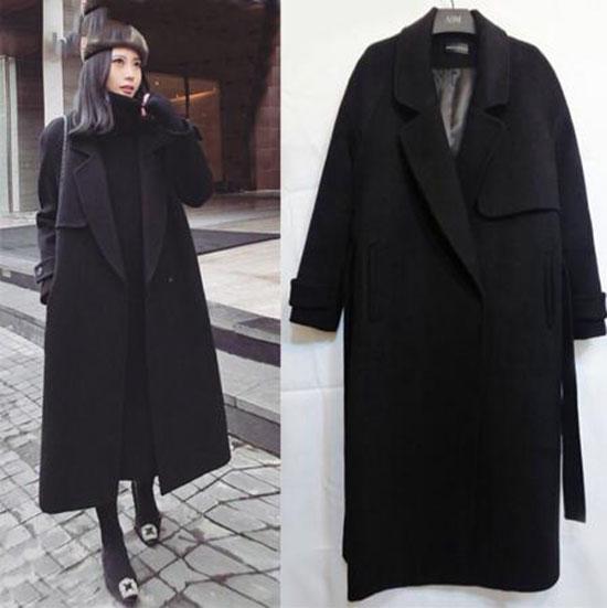 Autumn Winter Women's Casual Wool Blend Trench Coat Oversize Belt Women Wool Coat Cashmere Outerwear