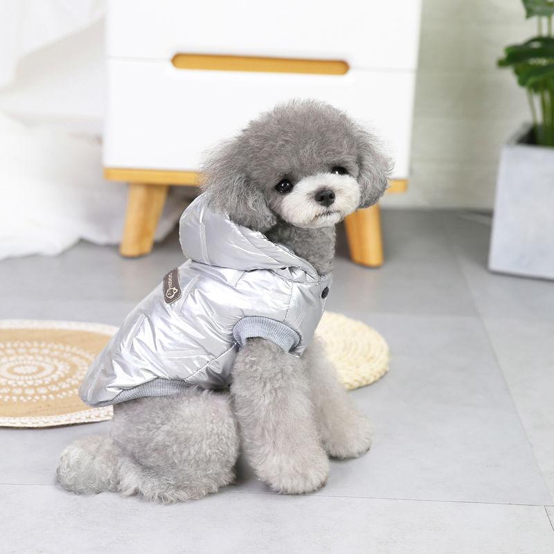 Dog's Clothes Winter Thicker PU Cotton Coat Teddy Bichon Pet Winter Warm Clothing Plus Velvet Hooded Coat 2 Legged Rompers Solid Thick Jacket Coats