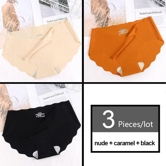 3Pcs Seamless Underwear Silk Women's Solid Color Panties Lady Ruffle Underpants Girls Briefs Smooth Sexy Panty