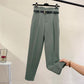 Women Solid Color Sashes Casual Slim Pants Chic Business Loose Trousers Female Large Size Vintage Long Pants