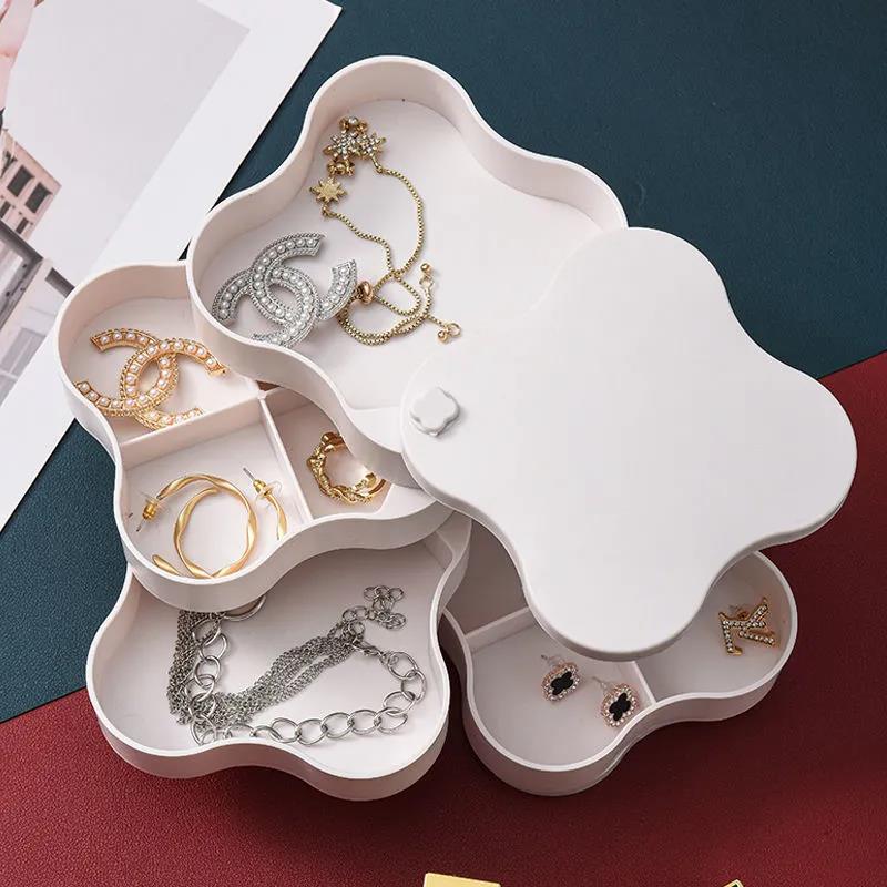 New Design PS Jewelry Box Four-layer Rotatable Princess Display Stand Ladies Gift