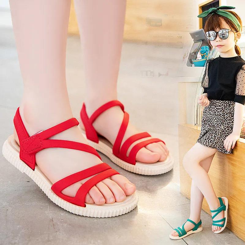 Girls Sandals Girls Princess Shoes Summer Student Sandals Large Medium and Small Children’s Soft-soled Sandals and Slippers Non-slip