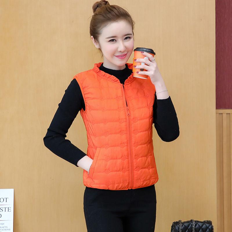 Round Neck Down Cotton Vest Women's Short Light Thin Autumn and Winter Thin Cotton Waistcoat Waistcoat Bread Cotton Vest Jacket