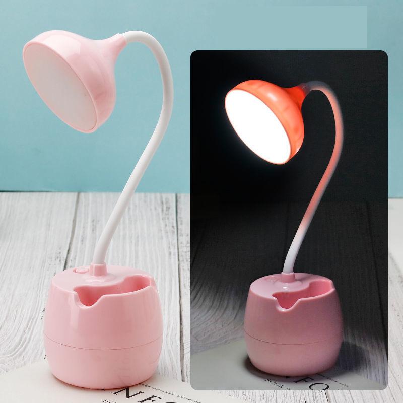 Push Button Switch LED Desk Lamp Eye Protection Cute Petal Type Dormitory USB Charging Plug-in Learning Lamp Reading Bedroom Bedside Lamp