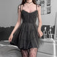 Spring and Summer Mesh Hanging Strap Dress Female Student Lace Short Skirt V Collar Back A Word Skirt