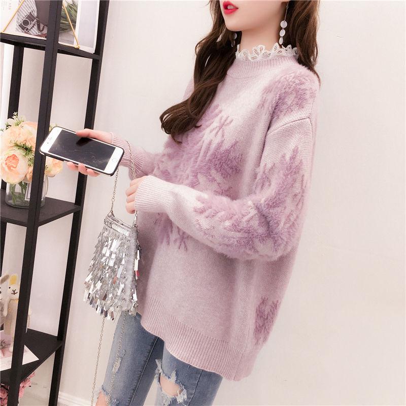 Plush Cold and Warm Inside Take A Sweater Autumn and Winter Models Neckline Lace Sweater Women