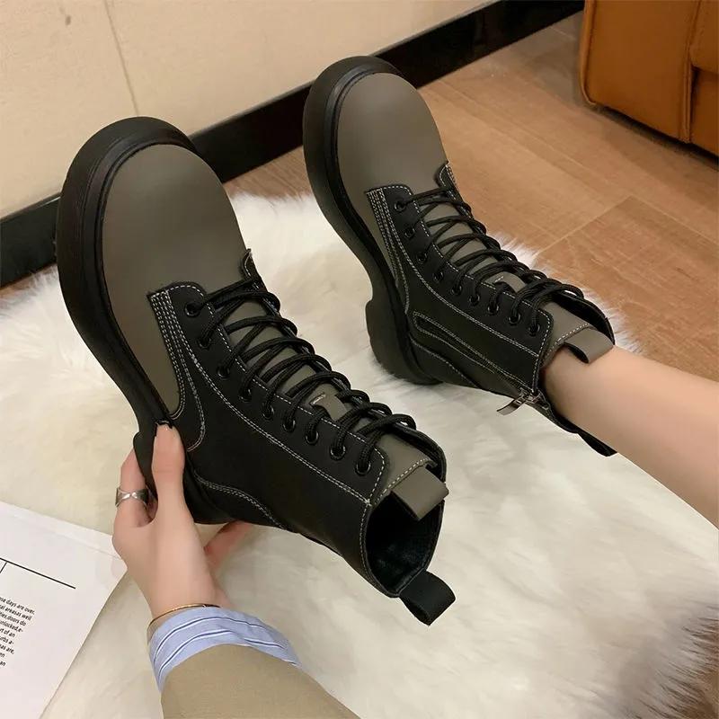 Martin Boots Women British Style Winter Shoes Plus Velvet Cotton Shoes Snow Boots Women Short Boots Motorcycle Boots