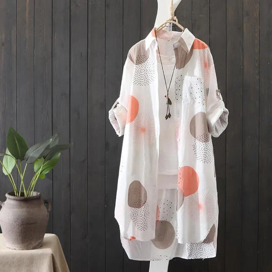 Printed Long Shirt Loose Thin Coat Women Chiffon Fabric Thin Loose Sun Protection Clothing Women Cardigan Thin Long Shirt