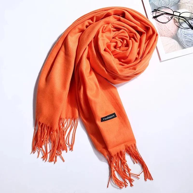 Women's Winter Scarf Korean Style Pure Color Imitation Cashmere Thick All Match Shawl Warm Long Bib Casual Outdoor Solid Tassel Wrap Shawl Neck Scarf