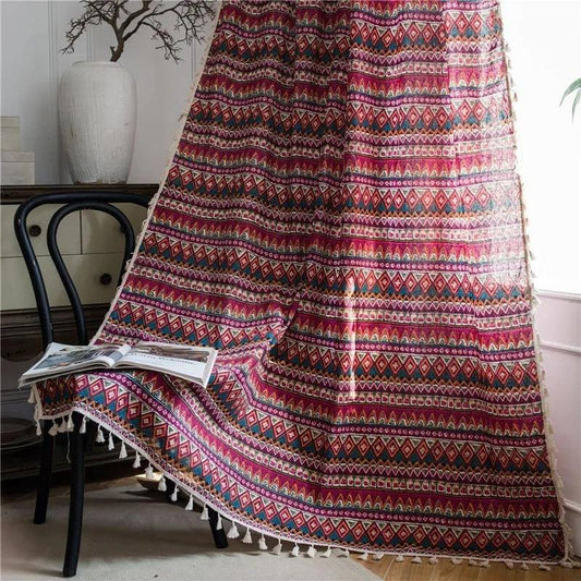 Finished Bohemian Curtain Red Triangle Bedroom Shading Home Tatami Short Curtain Study Half Curtain