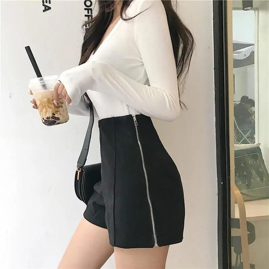 Casual Shorts Korean Style High Waist Chic Pants Tide Autumn and Winter Zipper Winter Casual Pants Boots Woolen Shorts