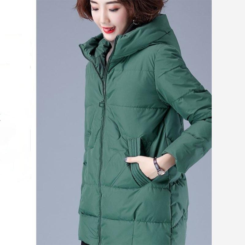 Women's Mid-length Down Jacket Winter Korean Loose Cotton Clothes Casual Hooded Padded Jacket