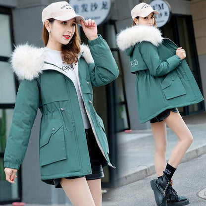 Thicken Warm Female Parker Clothing Winter Fashion Short Cotton Coat Fur Collar Plus Velvet Loose Padded Jacket