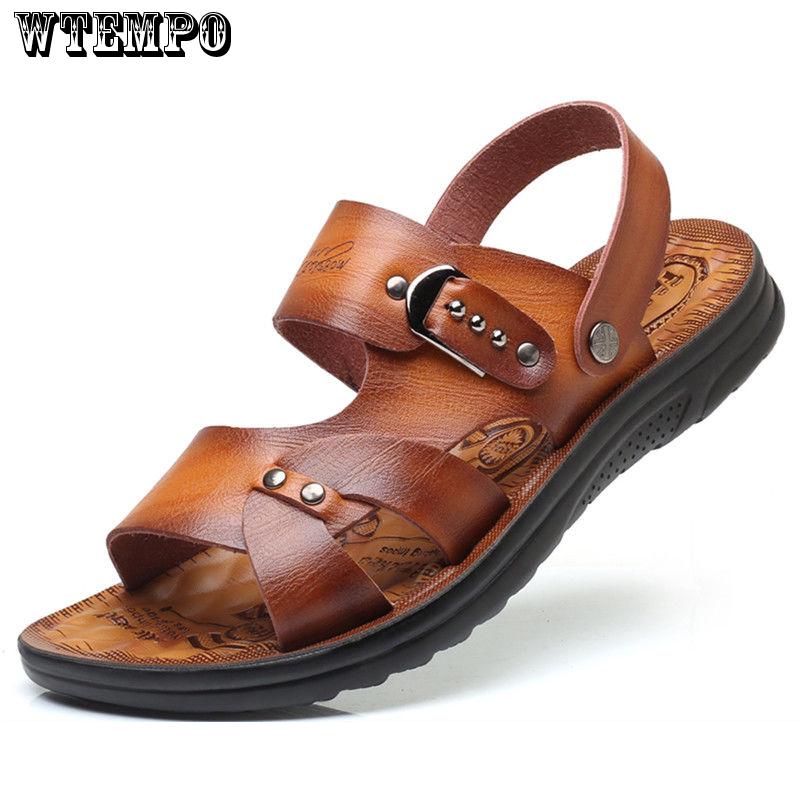 Summer Sandals Men Leather Classic open-toed Slipper Outdoor Beach Rubber Summer Shoes