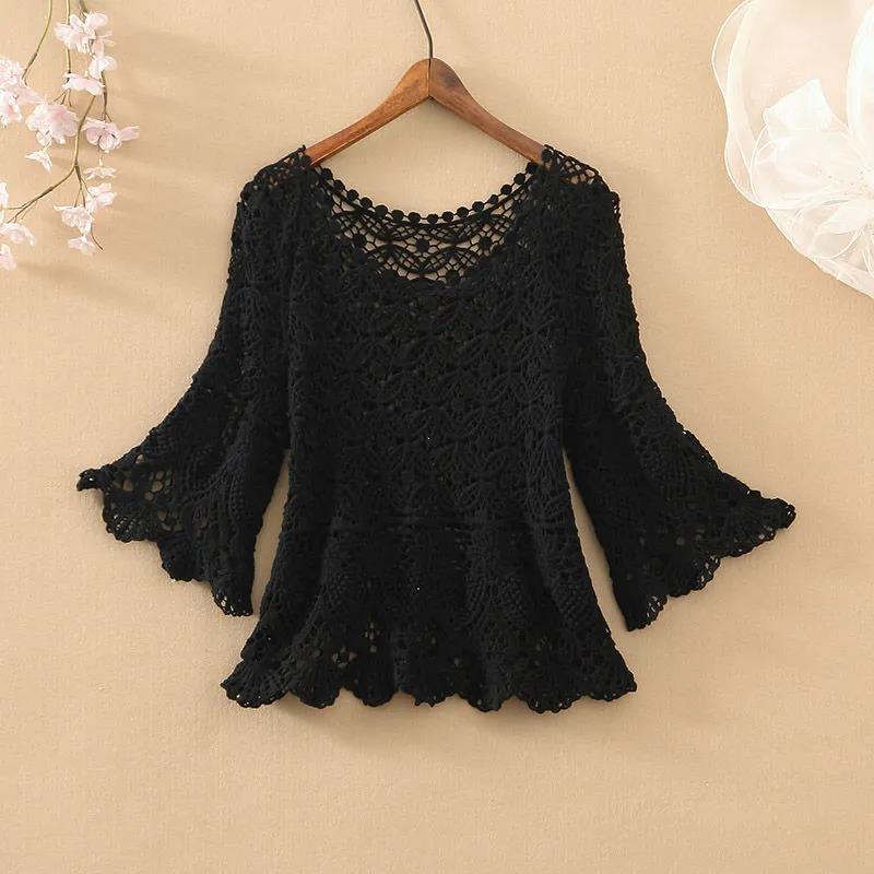 Pullover Shawl Women's Summer with A Suspender Skirt and A Short Loose Knitted Hollow Blouse for Women