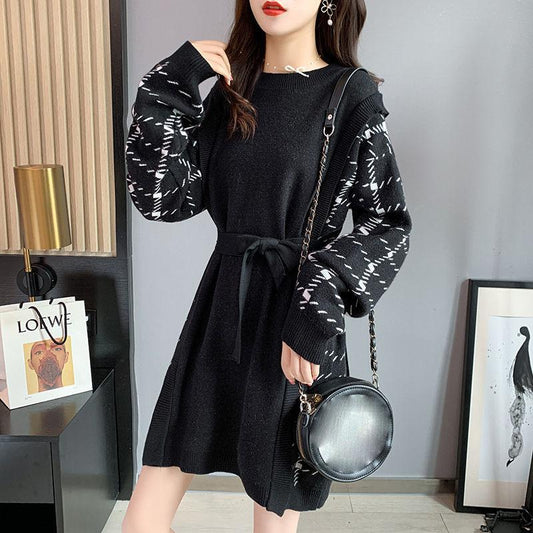 Autumn and Winter Long Loose Sweater Skirt Fashion Casual Base Skirt Sweet Style Knitted Sweater Dress