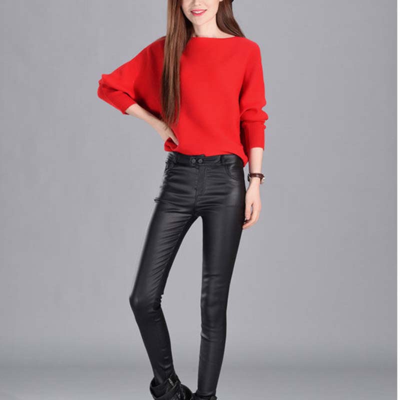 Autumn and Winter Matte Frosted PU Leather Pants Women's Outer Wear Plus Velvet Base Elastic Elastic Waist High Waist Coated Imitation Leather Pants