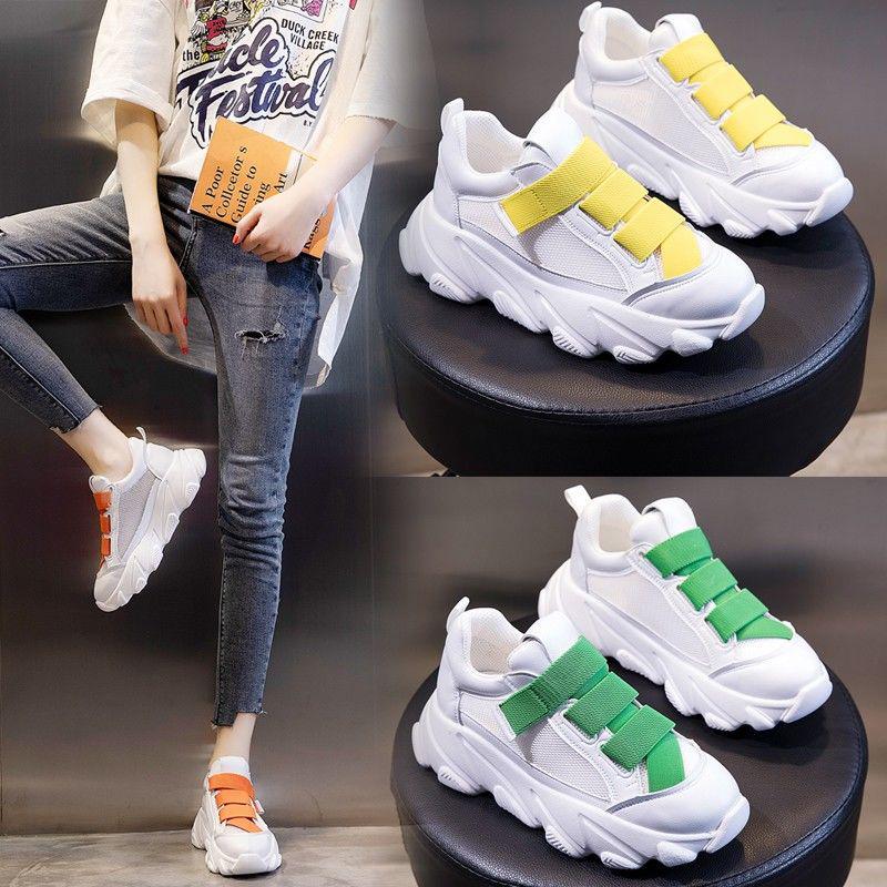 Trifle Small White Shoes Women Spring  Summer Candy Color Velcro Mesh Breathable Sneakers Thick-soled Running Shoes