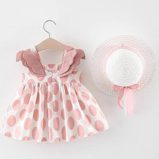 Children Dress Spring Summer Sling Kids Clothing  Baby Girls Clothing Polka Printing Dot Wings Dress Sleeveless A-line Dress Girl