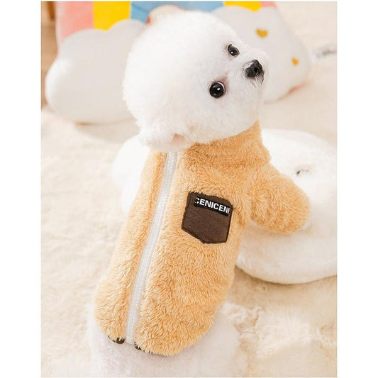 Pocket Zipper Teddy Autumn and Winter Fleece Warm Dog Clothes Bichon Hiromi Small Puppies Pet Supplies Solid 2 Legs Pet Dogs Cats Outfit Pet Clothing