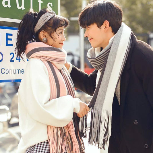 Winter Striped Fringe Couple Scarf All-match Scarf Winter Young Wild Men and Women Gifts