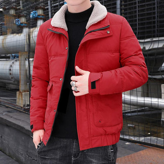 Men's Trendy Winter Coat Jacket Plus Velvet Thick Leather Jacket Fashion Warm Cotton Coat