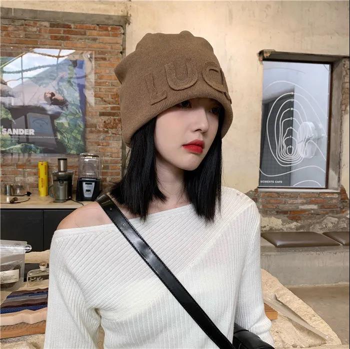 Winter Fashion Knitted Letter Hat Women's Ear Protection Toe Cap with Big Head Circumference Plus Fleece Knitted Hat