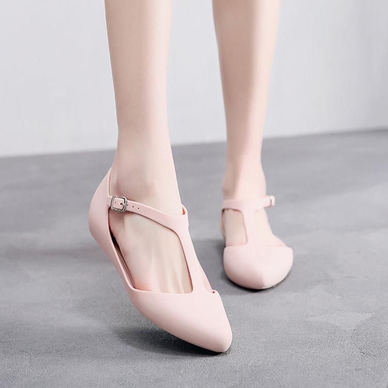 Women's Plastic Flat-bottomed Pointed Toe Closed Toe Fashion Shallow Mouth Frosted Summer and Autumn Soft Sandals Single Shoes