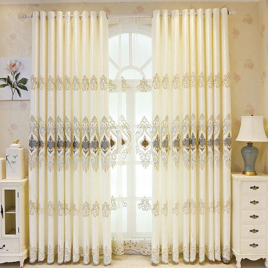 European-style Embroidery Finished Curtain High-end Atmosphere Bedroom and Living Room Bay Window Blackout Curtains (170×270cm)