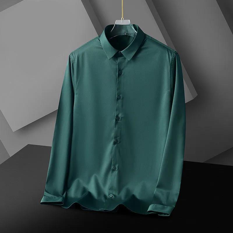 Men's Long-sleeved Shirt Non-iron Silky Breathable Casual Slim Business Stretch Solid Color Men's Shirt