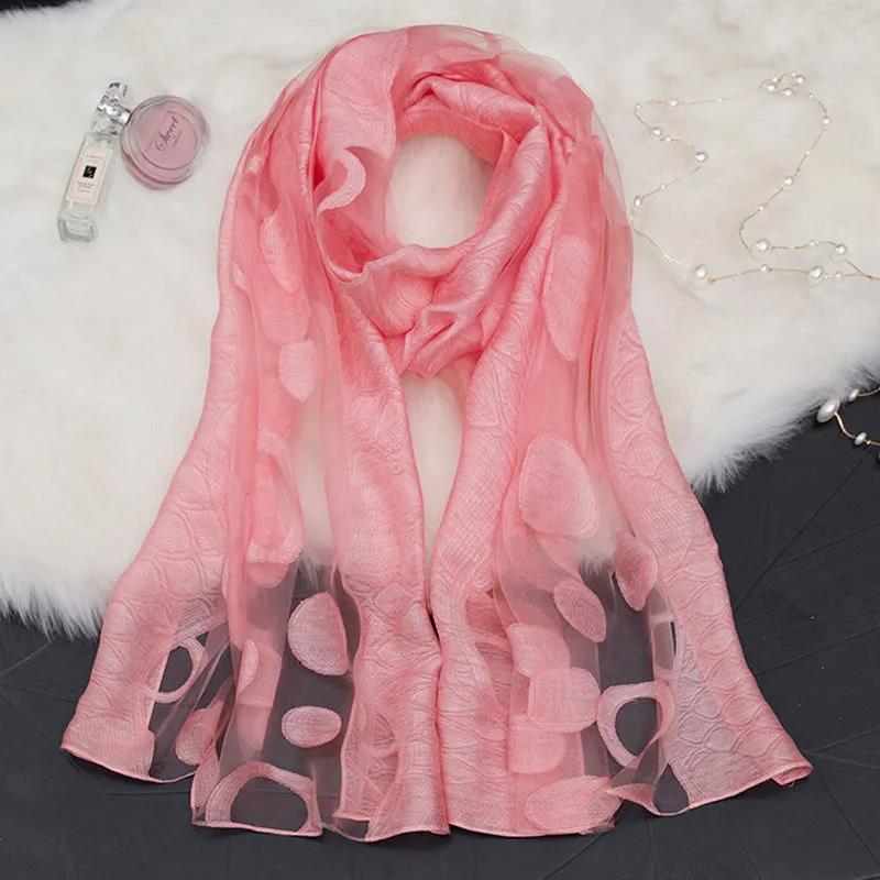 Women's Acrylic Linen Lace Silk Scarf Neck Conver Korean Scarves Long Gauze Scarf Pure Color Wavy Dot Embroidery Cut Flower High Quality Shawl