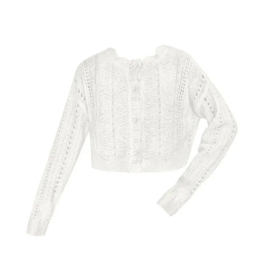 Retro Beaded Thin Hollow Sweater Knitted Cardigan Women's Short Mohair Sunscreen Coat