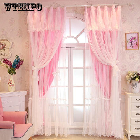 WTEMPO Curtain Tulle Window Treatment Voile Drape Valance Double-deck Window Curtains Living Room