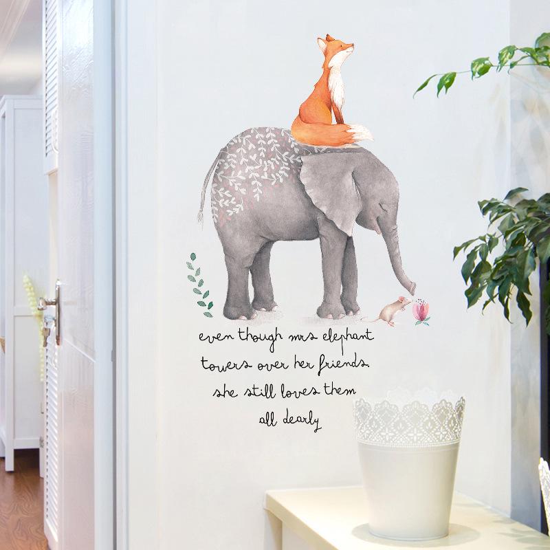 Cute Fox Elephant Cartoon Wall Stickers Children Room Living Room Background Decorative Stickers