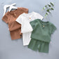 Baby Suit Leisure Sports Girls Boys T-shirt + Shorts Suit Pajamas Children's Clothing Two Piece Set Pleated Thin Summer Suit