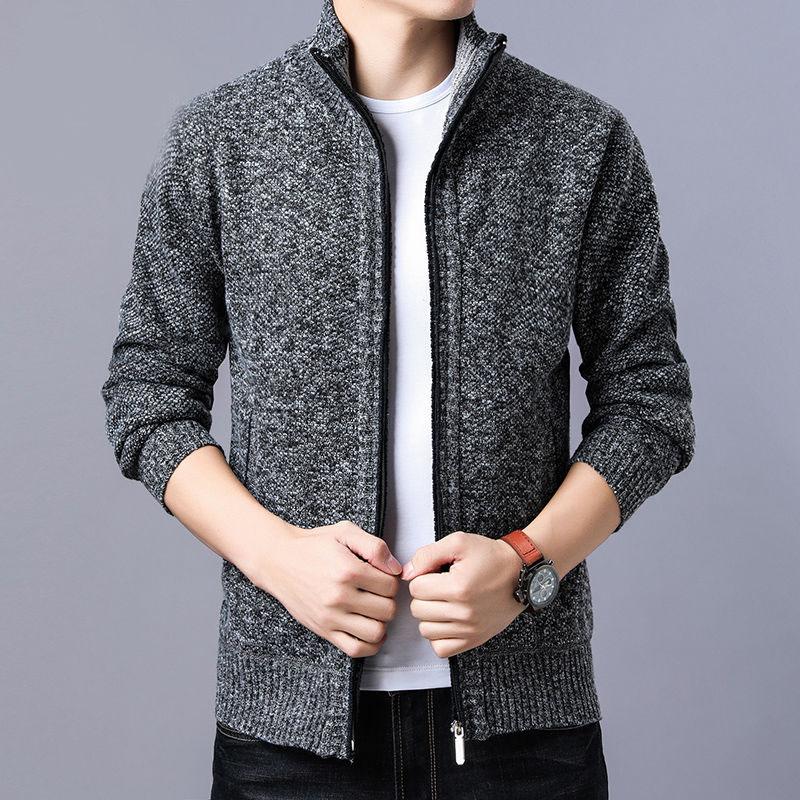 Autumn Winter Mens Jacket Slim Casual Cardigan Sweater Jacket Men Stand Collar Zipper Long Sleeved Sweaters Mens Tops Coat