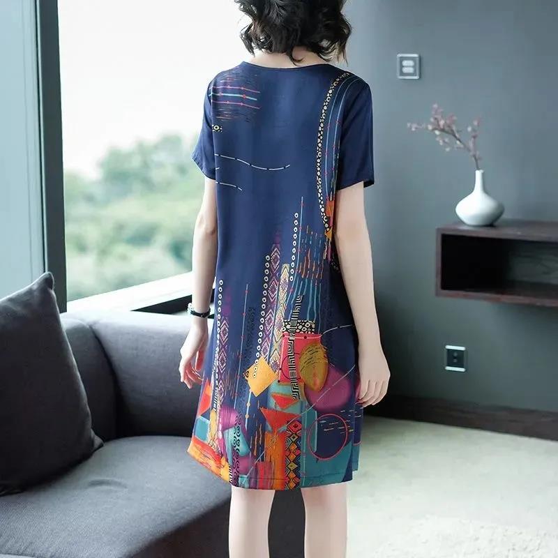 Ice Silk Dress 2021 Female Summer Loose Casual Large Size Straight Dress