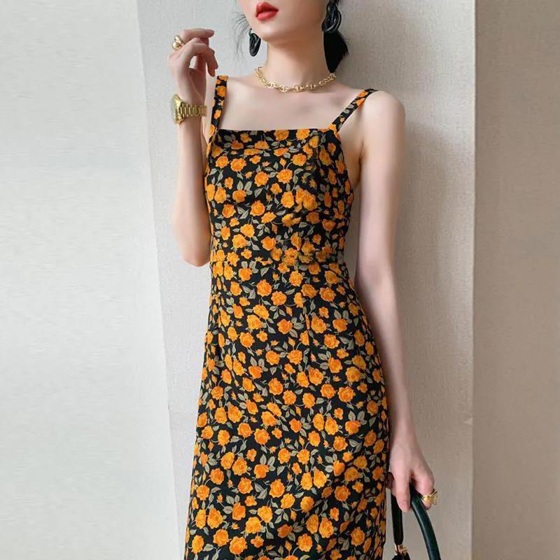 Summer Dress Retro Boho Women Tie Neck Floral Print Floral Mini Sexy Dress Sleeveless Long Dresses