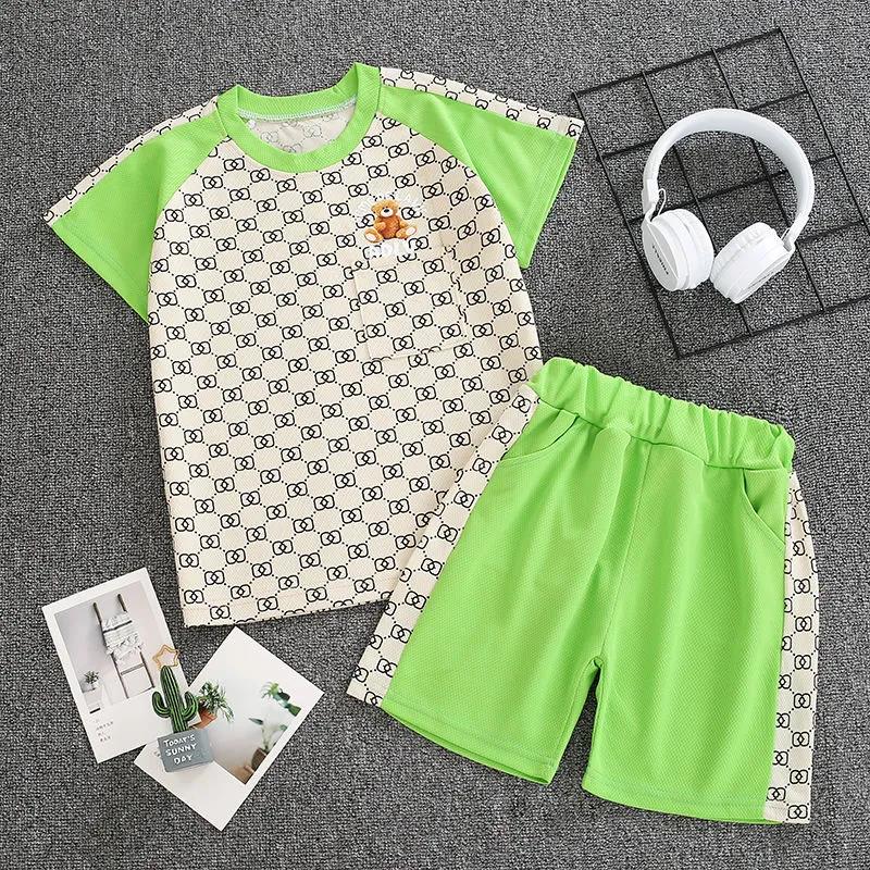 Two-piece Suit Children's Suit Boys and Girls Summer Short-sleeved Shorts Suit Middle and Small Children's T-shirt Casual Sports