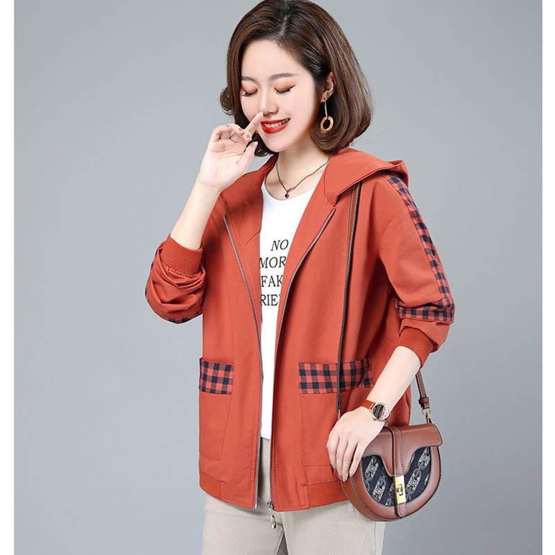 Spring and Autumn Loose Middle-aged and Elderly Western Mother's Hooded Large Size Short Jacket Women