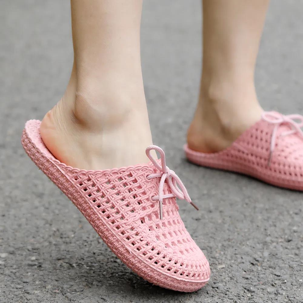 Women's Beach Casual Sandals Female Solid Color Large Size Hollow Home Indoor Slippers