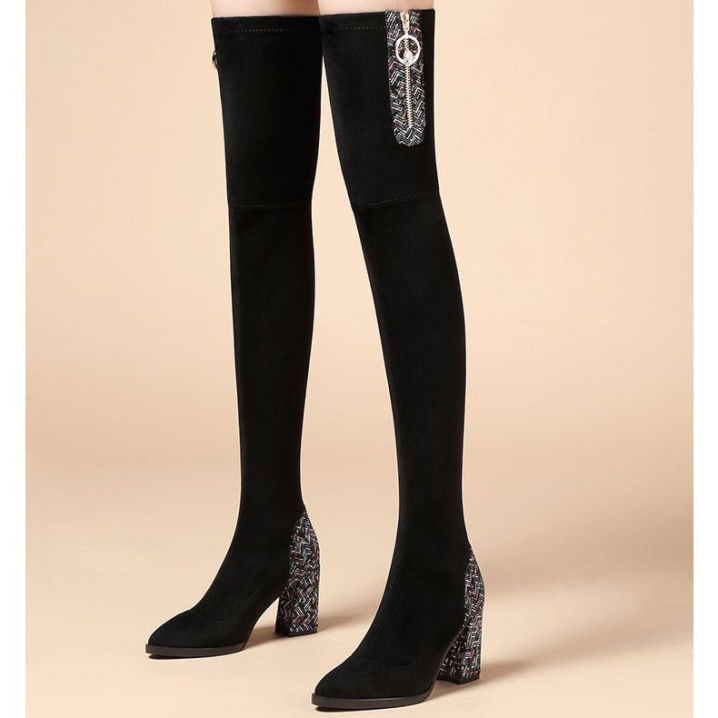 Over-the-knee Boots Women Were Thin Elastic Boots Autumn and Winter High-heeled Boots