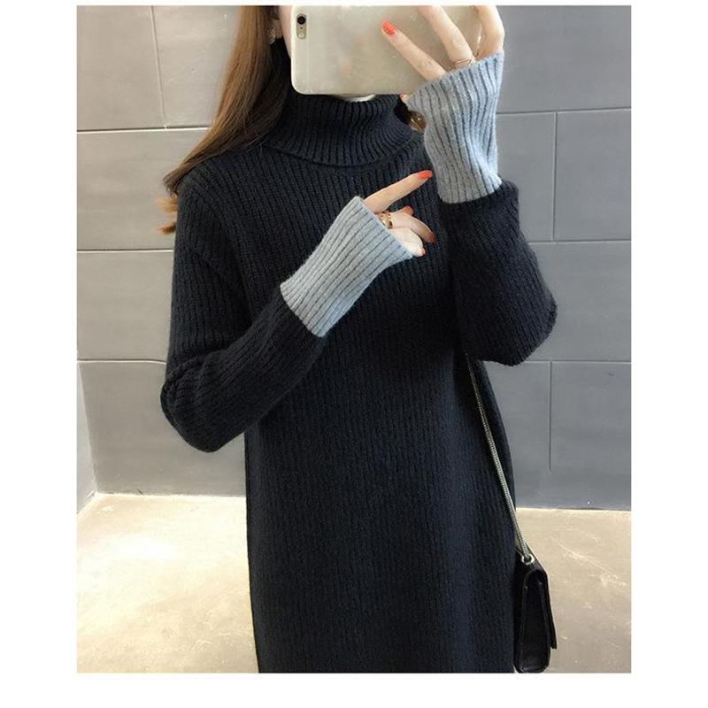 Mid-length High Neck Over-the-knee Sweater Women Autumn and Winter Korean Loose Solid Color Long-sleeved Student Knit Base