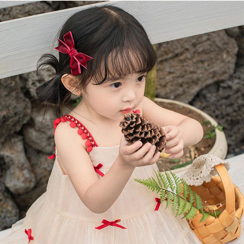 Girls Summer Dress Sling Dress Girl Baby Sweet Princess Skirt Little Girl Children's Fairy Skirt Red Bow A-line Skirt Mesh Skirt