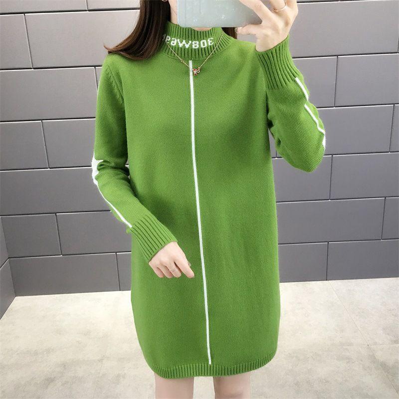 Autumn and Winter Half-high Neck Mid-length Sweater Dress Loose Casual Dress Fashion Knitted Women's Base Dress